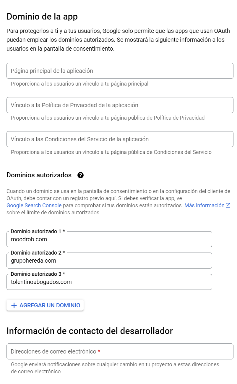 Dominios autorizados